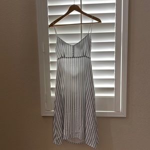 Linnen, white and blue stripes, medium, summer dress, ties in the back